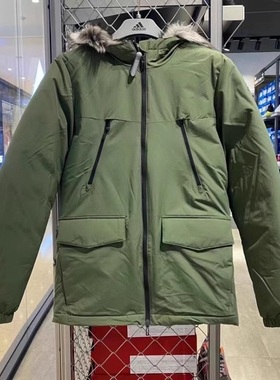 阿迪达斯男子聚酯纤维夹棉保暖可脱卸毛领中长款休闲棉服 CF0881