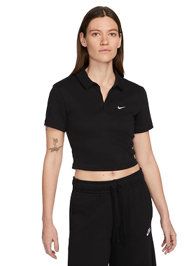 Nike耐克女子短袖POLO衫夏新款刺绣小勾短款深V翻领T恤DV7885-010