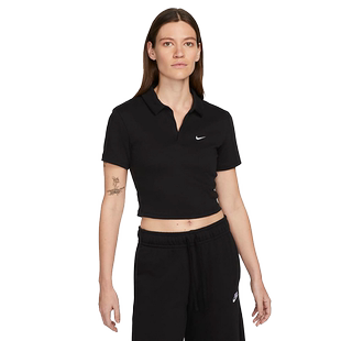 Nike耐克女子短袖POLO衫夏新款刺绣小勾短款深V翻领T恤DV7885-010