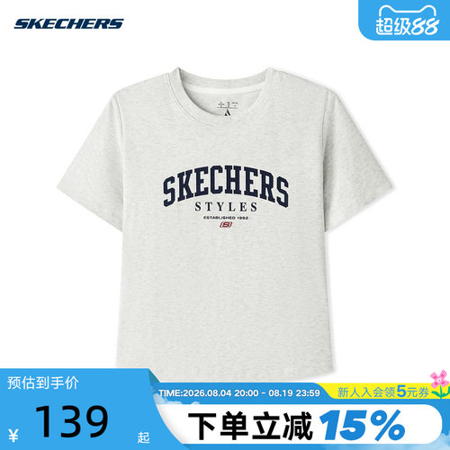 Skechers斯凯奇26夏女子休闲运动短袖时尚百搭针织T恤衫 L226W051