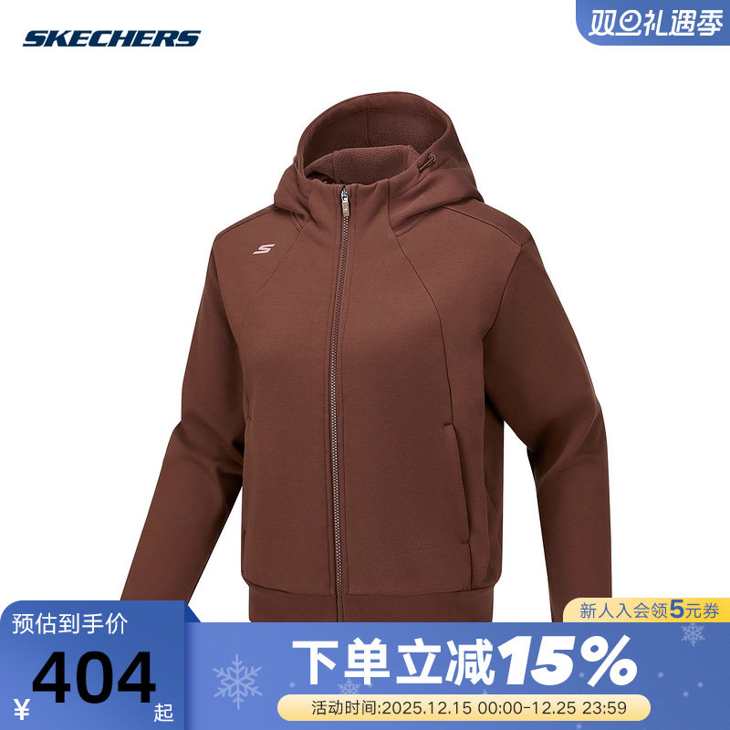 SKECHERS斯凯奇拉链连帽夹克冬女加绒保暖梭织外套 P425W044/05ZZ