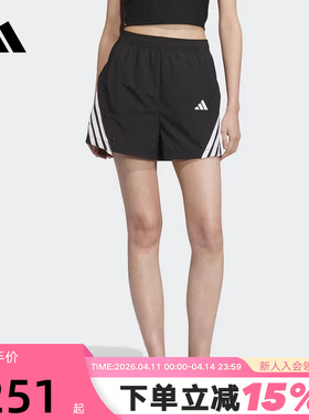 adidas阿迪达斯裤口开衩三分裤秋女三条纹梭织健身短裤KE5852