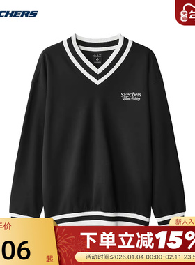 斯凯奇男士针织套头卫衣时尚V领上衣套头衫 L324M028/0018