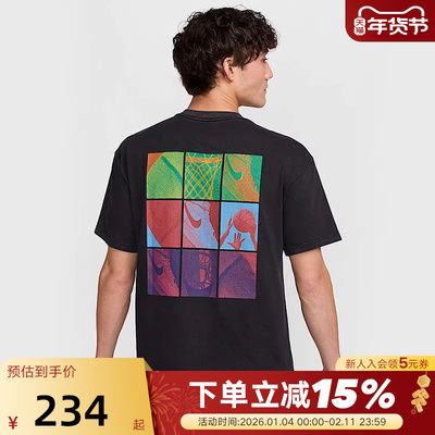 Nike耐克短袖男上衣夏季宽松休闲背后图案印花篮球T恤HJ3326-010