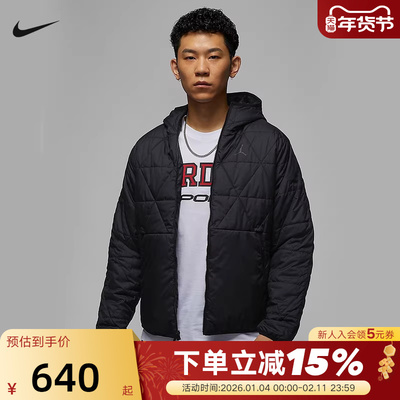 Jordan耐克防泼水棉服男连帽外套秋冬新款保暖棉衣夹克FZ3163-010