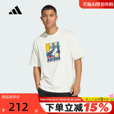 adidas阿迪达斯俏皮印花男装半袖2026夏白色宽松短袖T恤 KE4341