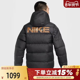 Nike耐克羽绒服男短款金标冬新款连帽外套保暖防风夹克HQ4183-010