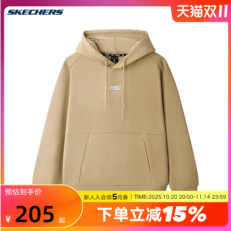 Skechers斯凯奇男女同款宽松针织连帽套头卫衣 L125U044/00VC