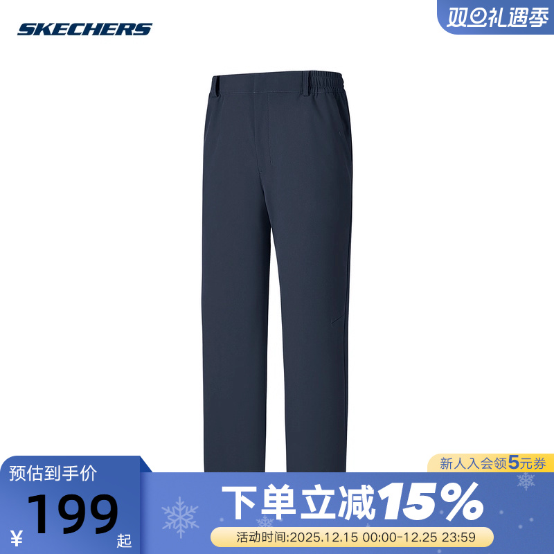 斯凯奇2025秋新款男士加绒舒适休闲运动阔腿直筒长裤P325M116
