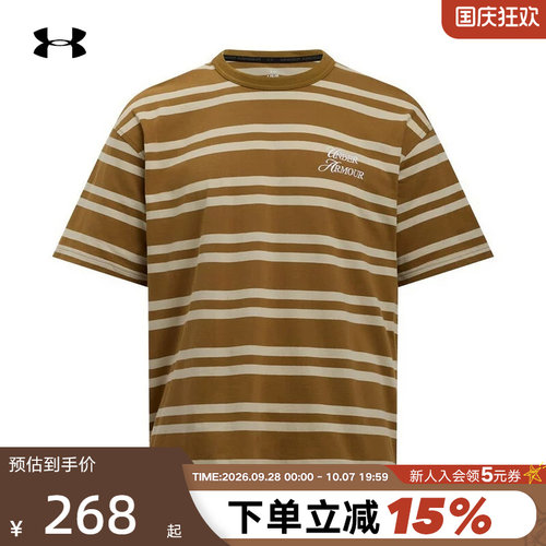 UA安德玛秋夏新款男女服宽松百搭休闲运动条纹短袖T恤6006003-498