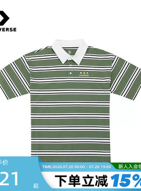 Converse匡威新品26夏男女同款运动短袖条纹翻领T恤衫 UCK178-E49