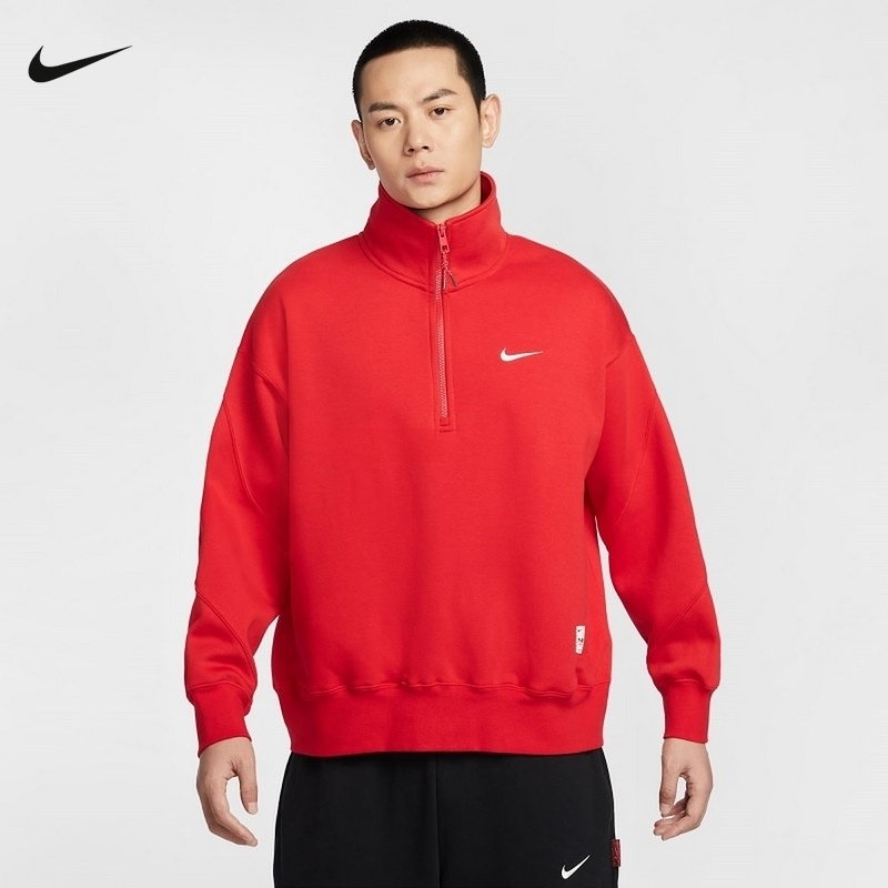 NIKE耐克男加绒外套蛇年CNY本命年红色半拉链立领卫衣HV8205-657