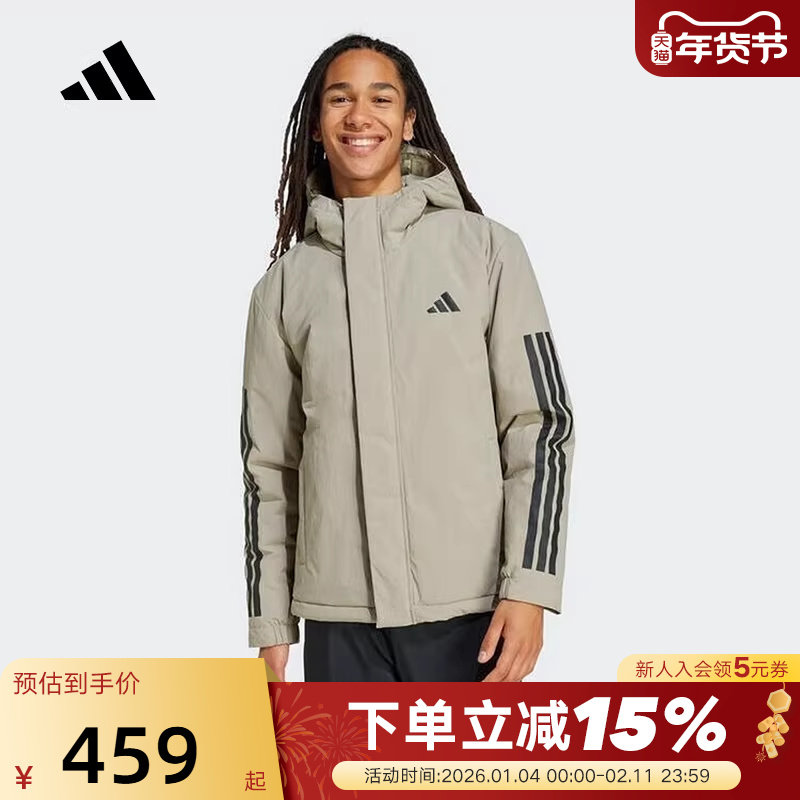 adidas阿迪达斯短款连帽棉服秋男三条纹保暖防风棉袄 JY8305