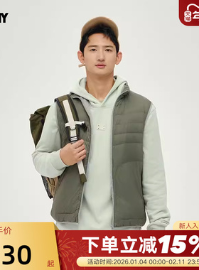 PONY波尼秋冬新品男白鸭绒轻盈保暖羽绒马甲背心244M2EG02BN