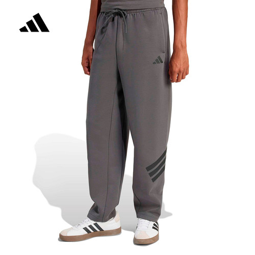 adidas阿迪达斯三条纹灰色直筒运动裤2026春男针织长裤 KD5201