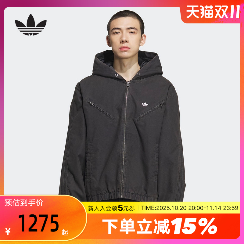 adidas阿迪达斯三叶草男女连帽棉服2025冬梭织帆布夹克外套KC2640