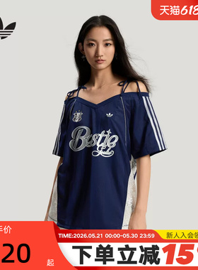 adidas阿迪达斯三叶草吊带球衣风T恤2026夏女露肩短袖上衣 KU4756