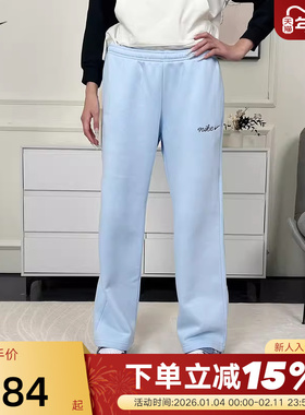 NIKE耐克女裤秋冬新款加绒运动裤蓝色宽松休闲直筒长裤IM7499-441