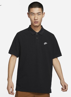 胜道体育丨耐克短袖POLO衫男夏季刺绣黑色棉质翻领运动T恤FN3895