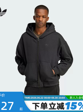 adidas阿迪达斯三叶草抓绒运动夹克秋男黑色连帽外套JC9579