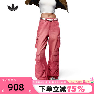 冬女长裤 KC5869 裤 adidas阿迪达斯三叶草多口袋水洗做旧牛仔工装