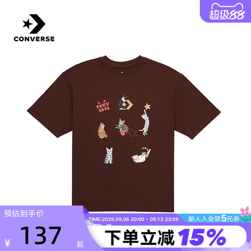 Converse匡威秋女子运动休闲短袖猫咪印花圆领T恤 WCH662-J9T