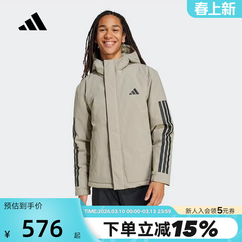 adidas阿迪达斯短款连帽棉服秋男三条纹保暖防风棉袄 JY8305