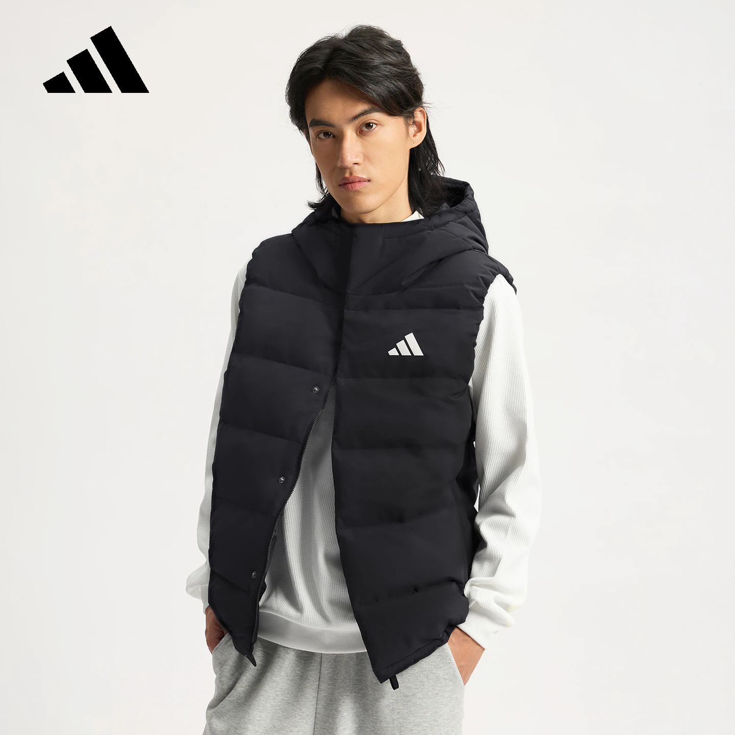 adidas阿迪达斯鸭绒连帽羽绒马甲秋男保暖拒水防风背心KH39