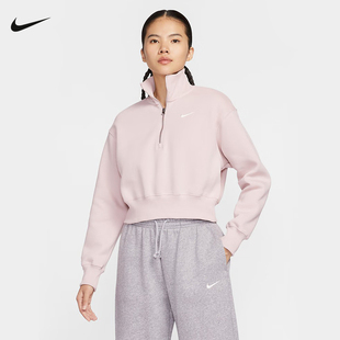 NIKE耐克卫衣女冬季半拉链短款高领加绒休闲运动套头衫DQ5768-667