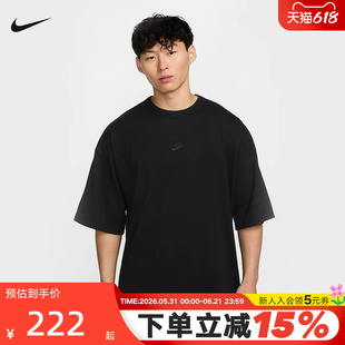 NIKE耐克短袖男夏季款刺绣宽松运动透气黑色半袖棉T恤HF9607-010