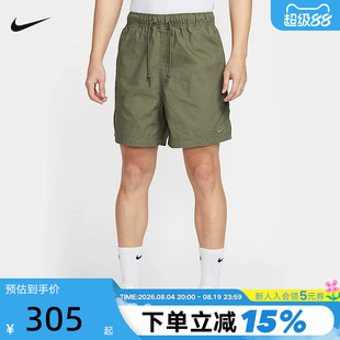 NIKE耐克男短裤夏新款梭织休闲刺绣运动裤橄榄绿五分裤HJ1947-222