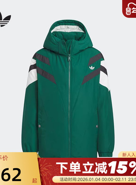 阿迪达斯冬季新款男大童三叶草工装户外中长款保暖羽绒服KD4062