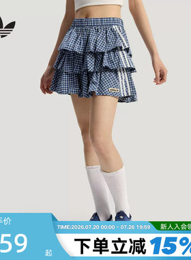 adidas阿迪达斯三叶草格子呢百褶蛋糕短裙2026夏女半身裙 KU9398