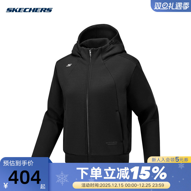 斯凯奇女子连帽衫冬新款加绒宽松休闲针织运动外套P425W044/0018