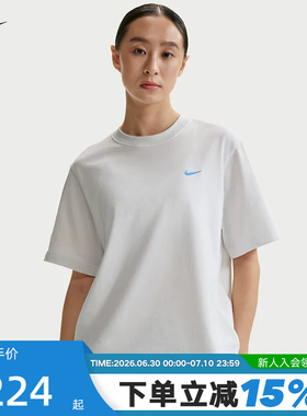 NIKE耐克女子T恤夏季新款背部图案休闲宽松短袖针织衫 IR7589-121