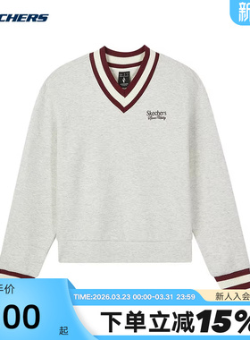 Skechers斯凯奇秋冬女针织套头衫时尚潮流V领卫衣L324W023/0248