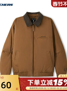 斯凯奇26春新品男女情侣款翻领宽松保暖棉服梭织裥棉外套L126U001