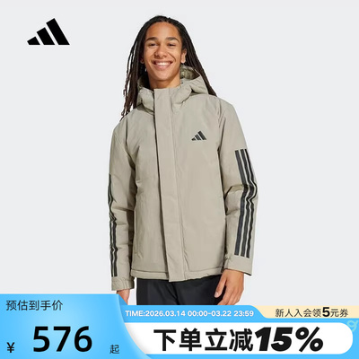 adidas阿迪达斯短款连帽棉服秋男三条纹保暖防风棉袄 JY8305