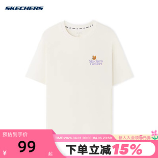 斯凯奇女士夏季 T恤衫 L225W183 0074 宽松舒适透气运动休闲短袖