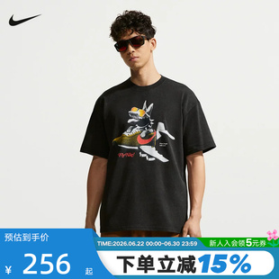 NIKE耐克男T恤26夏新款黑色宽松透气图案印花短袖上衣IR7585-010