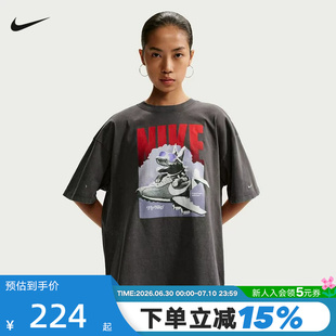 NIKE耐克女子印花T恤夏季宽松棉质上衣休闲短袖针织衫IR7588-060