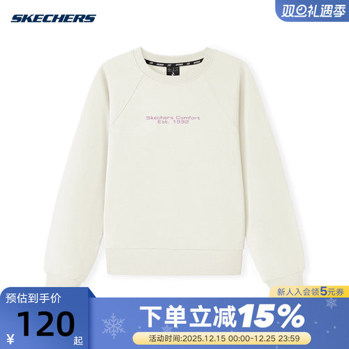 Skechers斯凯奇新款女子圆领休闲针织套头运动卫衣L325W048