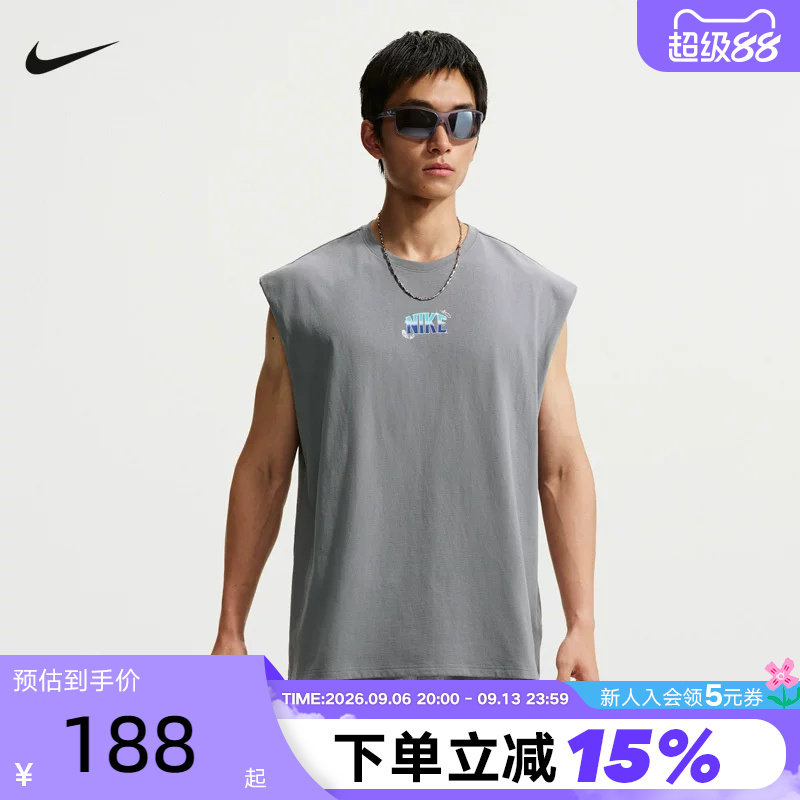 NIKE耐克男背心夏季图案印花跑步训练透气无袖运动T恤 IW1197-065