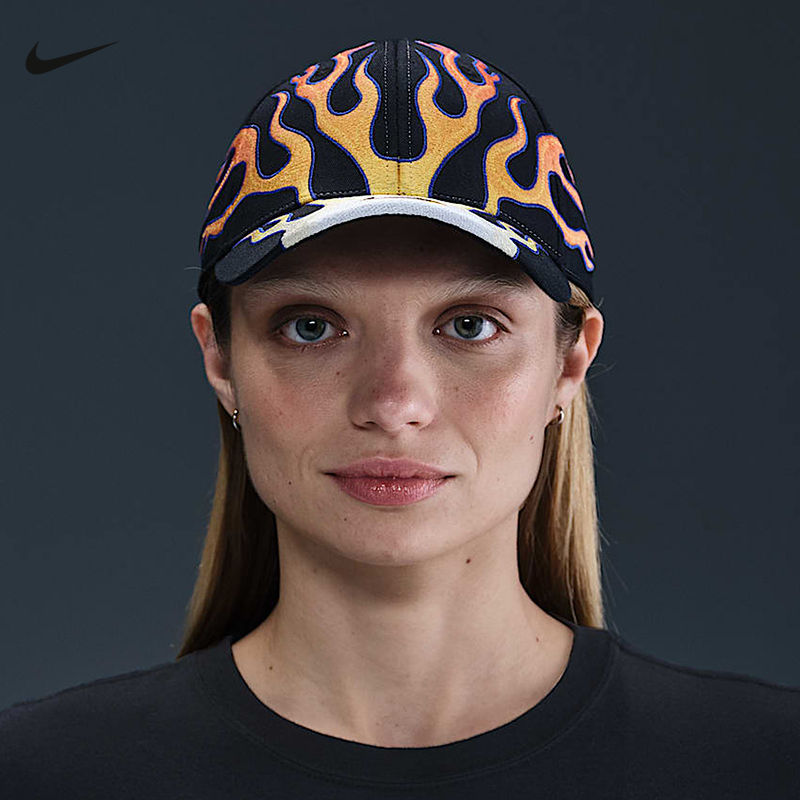 NIKE耐克棒球帽男女帽子夏季火焰图案刺绣运动帽鸭舌帽HV6642-010