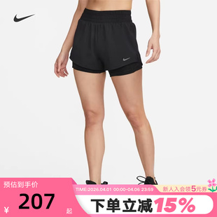 NIKE耐克女裤 运动训练速干透气中腰二合一跑步短裤 DX6013 010 夏季