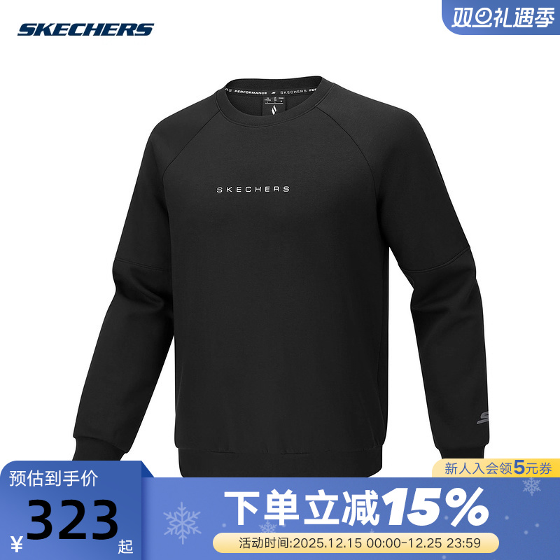 SKECHERS斯凯奇套头衫冬男简约纯色圆领针织卫衣 P425M010/0018
