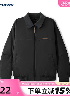 Skechers斯凯奇26春男女翻领棉服宽松梭织裥棉外套 L126U001/0018