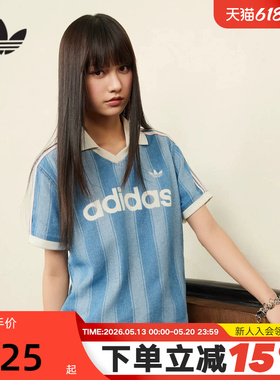 adidas阿迪达斯三叶草球衣风牛仔布半袖夏女翻领短袖T恤 KD5448
