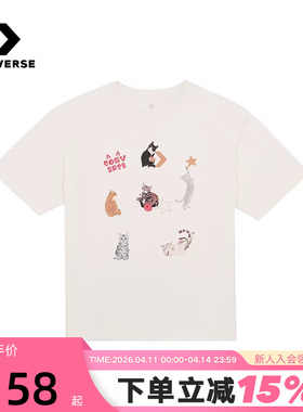 Converse匡威夏女子运动休闲短袖猫咪印花圆领T恤 WCH662-W2Y