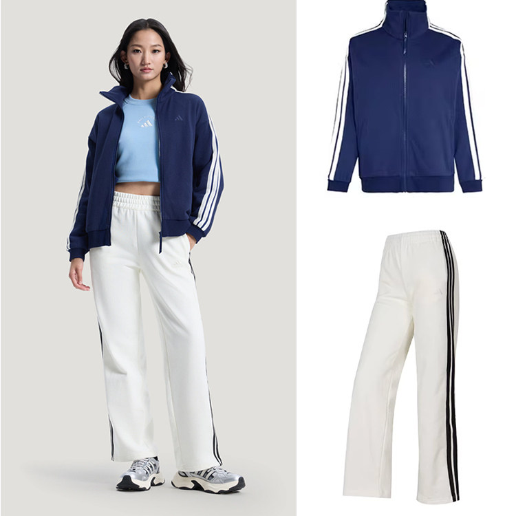 【搭配】阿迪达斯提花三条纹外套夹克KS2816棉质直筒休闲裤KS2820